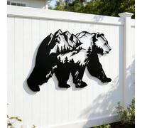 1 pièce Décoration murale en métal Ours de montagne - Silhouette d'ours grizzli , forêt et montagne, ornement suspendu de style rétro imperméable, convient pour les cabanes, les patios, les jardins, l