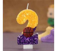 1 pièce Décorations d'anniversaire Ballon de basket pailleté violet et or, patchwork de paillettes, ballon de basket numéro 24, cadeau pour fan de basket, bougie d'anniversaire chiffre créative faite 