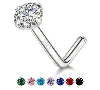 1 pièce d'élégant et raffiné anneau de nez en argent sterling S925 avec un seul cubic zirconia coloré rond minimaliste. Idéal comme bijou cadeau pour une amie à porter au quotidien ou pour une fête Ar