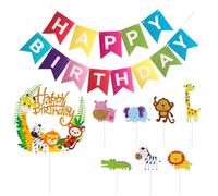 1 Pièce D'Insert De Gâteau D'Animaux De Joyeux Anniversaire, 14 Pièces D'Insert De Gâteau D'Animaux De La Forêt, Décoration D'Anniversaire De Garçons