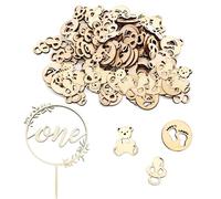 1 Pièce D'Inserts De Gâteau De 1 An, 60 Pièces De Copeaux De Bois, Inserts Décoratifs D'Anniversaire De Gâteau, Accessoires De Décoration De Gâteau, Inserts De Décoration De Gâteau En Bois
