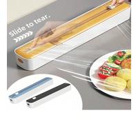1 pièce Distributeur de film alimentaire de cuisine 2-en-1, avec coupe-film, distributeur de film plastique avec coupe-film coulissant, coupe-film à ventouse rechargeable, distributeur de film aliment