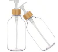 1 pièce Distributeur de savon de 16 oz avec pompe anti-rouille et couvercle en bambou, distributeur de savon à vaisselle de cuisine, distributeur de shampoing/gel douche de salle de bain en plastique 