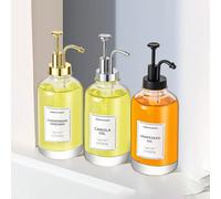 1 pièce Distributeur de sirop de café en bouteille en verre. Distributeur de savon, lotion, désinfectant pour les mains, huile d'olive et vinaigre pour la cuisine et la salle de bain avec papier autoc