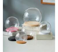 1 pièce Dôme en verre transparent avec base en bois naturel, convient pour la présentation de plantes, l'exposition de collections et la création de micro-paysages. Dôme en verre/Couvercle décoratif/É