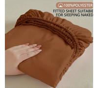 1 pièce Drap-housse de couleur unie - Drap-housse en 100% polyester marron moka, léger et aéré, poche profonde de 25 cm, convient à tous les formats de lit - lit simple, double, queen, king. Essentiel