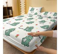 1 pièce Drap-housse imprimé de dinosaure vert mignon de dessin animé, parure de lit de chambre à coucher (sans taie d'oreiller) 90cm*200cm,99cm*190cm,120cm*200cm,138cm*190cm,150cm*200cm,153cm*203cm,18