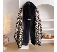 1 pièce Écharpe châle poncho décoratif chaud pour femmes en automne/hiver avec motif jacquard vintage imprimé léopard et pied-de-poule, avec col moelleux, accompagné d'une broche perle, accessoire , c
