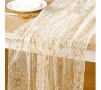 1 pièce Élégant chemin de table en mousseline de soie dorée scintillante de 500 cm, gaze dorée cassée, nappe rectangulaire étincelante, style bohème romantique, décoration d'anniversaire, décoration d