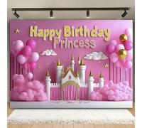 1 pièce Élégant décor de photographie thème princesse, toile de fond en polyester château rose conte de fées, accessoire de photographie professionnel, convient pour anniversaire, fêtes fantastiques e