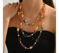 1 pièce Élégant, personnalisé, bohème à la mode, baroque, perle, dopamine, résine colorée, géométrique, métal, DIY, fait main, collier pendentif en forme de Y avec gland pour femmes. Spécialement conç
