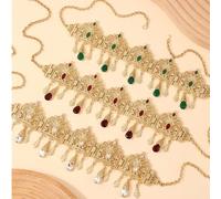 1 pièce Élégante chaîne de tête algérienne, design à gland avec des strass colorés, style vintage français, convient pour un collier ou un serre-tête, bijoux de mariage de mariée, accessoire de tenue 