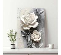 1 pièce élégante impression sur toile avec roses blanches impression florale texturée impression moderne abstraite avec des fleurs en noir et blanc décoration pour la maison 50x70 cm sans cadre