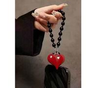 1 pièce Élément de cœur noir Porte-téléphone à perles en forme de cœur rouge style Ins doux et chic Pendentif porte-clés Cadeau d'anniversaire Mariage de printemps PMMA