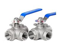 1 pièce en acier inoxydable 316L T Port/L Port vanne à bille 3 voies, 1/4" 3/8" 1/2" 3/4" 1-1/4" 1-1/2" 2" 2" vanne à trois voies interne (taille : DN25, couleur : type L) (T type, DN25)