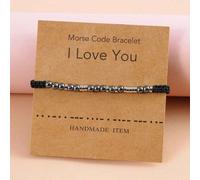 1 pièce Ensemble de bracelets vintage avec code Morse "Je t'aime", bracelets assortis pour couple, réglables, tressés à la main avec perles en galène noire et acier inoxydable. Avec carte. Convient po
