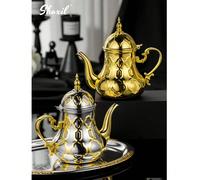 1 pièce Ensemble de théière et cafetière marocaine en acier inoxydable de 1,2 L/1,4 L/1,8 L, théière à menthe et bouilloire à café turque, cafetière/théière, pour la maison et les voyages Acier inoxyd