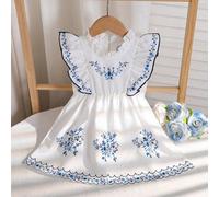 1 pièce Ensemble robe d'été sans manches pour bébé fille, robe vintage à col rond avec volants et taille A-line pour bébé fille, tenue mignonne et élégante, cadeau de naissance et 1er anniversaire, do