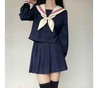 1 pièce Ensemble scolaire kawaii JK 3 pièces, haut à col marin rouge basique à manches longues et jupe plissée bleue, convient pour la remise des diplômes, les représentations de danse, les groupes de