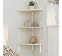 1 pièce Étagère d'angle suspendue de style bohème tressée à la main en corde blanche et beige. Étagère de rangement décorative pour la chambre, la salle de bain, le bureau, le salon, la décoration de 