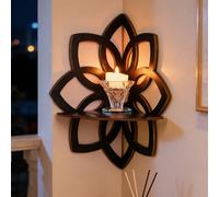 1 pièce Étagère flottante décorative en forme de fleur de lotus à 8 pétales avec ligne noire minimaliste, assemblage en bois DIY, convient pour support de bougie, étagère de décoration d'angle pour la