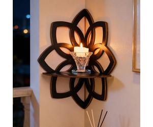 1 pièce Étagère flottante décorative en forme de fleur de lotus à 8 pétales avec ligne noire minimaliste, assemblage en bois DIY, convient pour support de bougie, étagère de décoration d'angle pour la