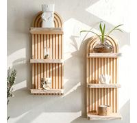 1 pièce Étagère murale en bois de style boho avec motif vague, support suspendu de rangement et d'affichage, convient pour les bougies, les décorations, la décoration d'intérieur troisième étage,couch