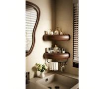 1 pièce Étagère murale triangulaire de salle de bain sans perçage, étagère d'angle de salle de bain en faux bois de noyer, organisateur de rangement multifonction 1 pièce - Brosse de nettoyage (choisi
