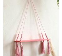 1 pièce étagère suspendue bohème rose avec des glands et des perles, étagère flottante décorative en bois montée au mur pour la chambre à coucher, le salon - organisateur boho mignon pour petites plan