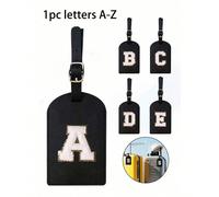 1 pièce Étiquette de bagage en PU, approuvée TSA, lettres personnalisables A-Z, avec cache de confidentialité et porte-carte d'identité ; Étiquette de sac de voyage à combinaison d'alphabet blanc mign