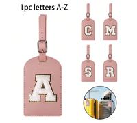 1 pièce Étiquette de bagage en PU, approuvée TSA, lettres personnalisables de A à Z, avec cache de confidentialité et porte-carte de nom ; Étiquette de sac de voyage à lettres blanches mignonne, unise