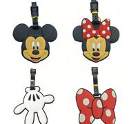 1 pièce Étiquette de bagage souple en PVC Disney Mickey et Minnie - Porte-clés avec carte d'informations personnelles, étiquette de bagage d'avion, identificateur de bagage enregistré, accessoire de v