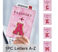 1 pièce Étui à passeport avec broderie de serviette rouge rose et impression de lettres A-Z, porte-passeport vintage multifonction RFID unisexe, organisateur de voyage, accessoires de voyage, portefeu