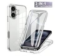 1 pièce Étui de corps complet transparent 2-en-1 pièce avec protecteur d'écran avant, bord souple en TPU + plaque arrière rigide en PC, étui de téléphone à blocs de couleurs compatible avec Apple 17E/