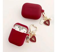 1 pièce Étui de protection en silicone antichoc pour écouteurs Bluetooth avec élément en forme de cœur. 1 bracelet créatif en fausse perle avec porte-clés en forme de cœur rose compatible avec les étu