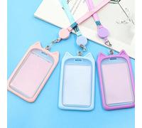 1 pièce Étui de protection mignon et minimaliste pour carte d'étudiant, style créatif chat. Couverture de carte d'identité portable pour le travail avec corde de suspension. Ensemble de carte d'étudia