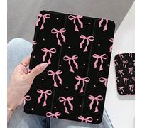 1 pièce Étui de protection pour tablette avec motif nœud rose et noir sur fond noir avec motif à pois, compatible avec Apple 10,2 pouces iPad Pro 2021/2020 9e/10e génération, Galaxy Tab A8 10,5 pouces