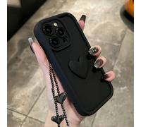 1 pièce Étui de téléphone à la mode en forme de cœur 3D minimaliste noir compatible avec Apple 17/16/15/14/12/13 Pro Max, Honor X7, S26-20, A56 5G. Coque de protection antichoc avec dragonne en perles