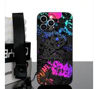 1 pièce Étui de téléphone anti-chute en TPU noir avec motif de texte graffiti de rue et 1 pièce sangle de poignet avec boucle de mine noire, convient pour étui de téléphone polyvalent/étui de téléphon
