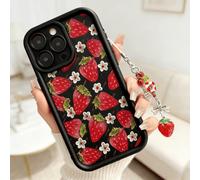 1 pièce Étui de téléphone antichoc avec fraise peinte UV à la mode et mignon avec cordon de fraise, convient pour iPhone 17, 16, 15, 14, 13, S26, S25, S24, Honor 400Lite, 200Pro, Honor A5, X9, X8, X6,