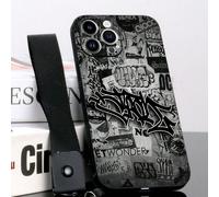 1 pièce Étui de téléphone antichoc en TPU noir avec motif de texte graffiti de rue et 1 pièce bracelet de poignet à boucle de mine noire convenant pour étui de téléphone polyvalent/étui de téléphone a