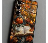 1 pièce Étui de téléphone avec motif de feuilles d'érable, feuilles tombées, citrouille jaune, couverture de protection en TPU noir, coque souple résistante à l'usure et aux chocs, couverture complète