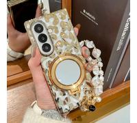 1 pièce Étui de téléphone avec support miroir imprimé léopard plaqué or, étui de téléphone à la mode, étui de téléphone mignon avec design créatif unique, convient aux femmes, compatible avec Samsung 
