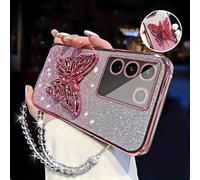 1 pièce Étui de téléphone avec support papillon brillant dégradé avec strass et dragonne, compatible avec Galaxy S21 Ultra 5G, 16 Pro Max, Spark Go 2024/Infinix Smart 8, Edge 30, Redmi Note 14 Pro+ 5G