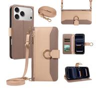 1 pièce Étui de téléphone en cuir artificiel avec fermeture éclair compatible avec Apple 17 Pro Max, A57, Note 15 PRO, porte-monnaie portable à bandoulière, coque de protection (Version mondiale, pas 