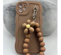 1 pièce Étui de téléphone en silicone liquide avec élément floral et décoration de faux perles ondulées, compatible avec Apple et autres téléphones (la version beige peut avoir de légères taches sombr