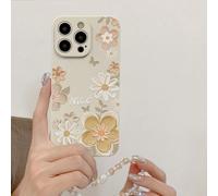 1 pièce Étui de téléphone en TPU blanc avec motif floral design mode antichoc et 1 pièce cordon de téléphone en strass champagne avec fausse perle, cœur, fleur et nœud, compatible avec Apple Phone/Étu