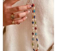 1 pièce Étui de téléphone en verre avec œil de diable faux perle coloré, avec lanière. Convient pour un assortiment quotidien, porte-clés, pendentif de sac 01Verre