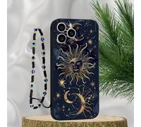 1 pièce Étui de téléphone mode en TPU noir motif totem lune et soleil, antichoc, compatible avec les téléphones Apple/Android, et 1 pièce Dragonne noire à motif œil, idéal pour un anniversaire 7p/8p,G