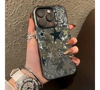 1 pièce Étui de téléphone mode motif étoile noire, coque colorée IMD argent compatible avec iPhone 16 Pro Max, 15/14 Plus/13/12/11, protection écran complet, motif léopard et pentagramme, étui de prot